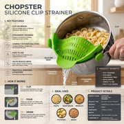 Silicone clip-on kitchen strainer for pots and pans