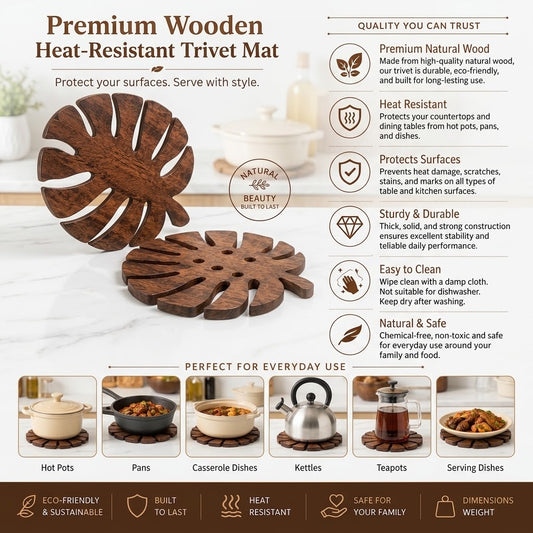 Wooden kitchen trivet pads for protecting worktops and dining tables