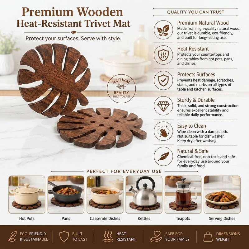 3pcs Wooden Trivet Pad