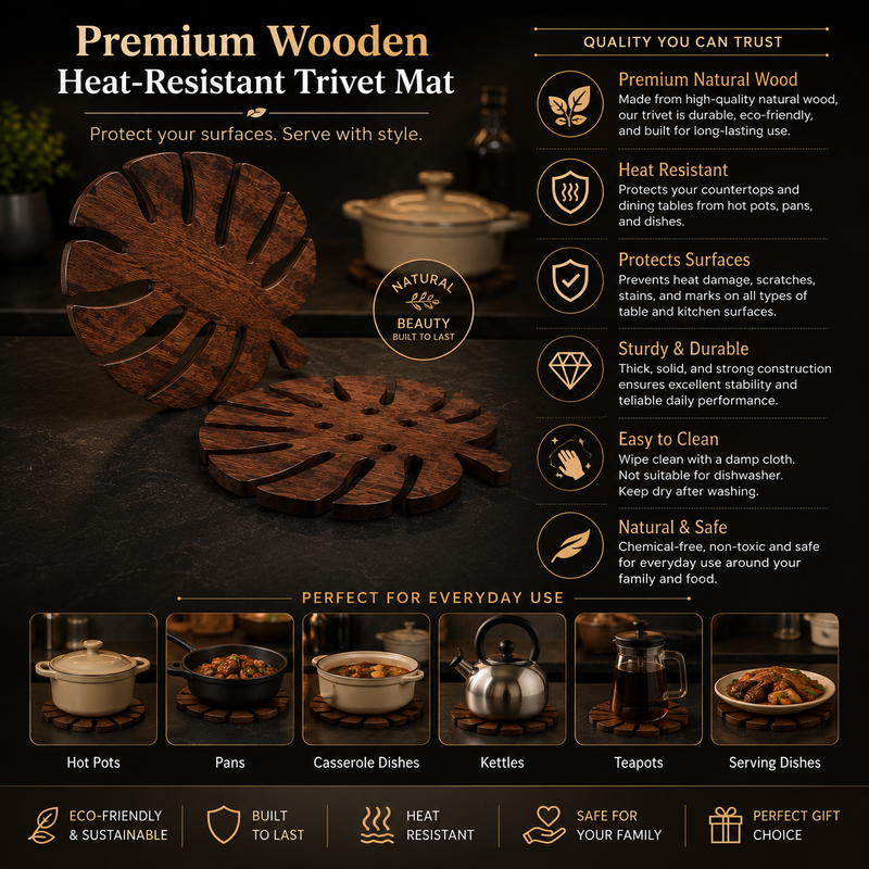 3pcs Wooden Trivet for Hot Pots
