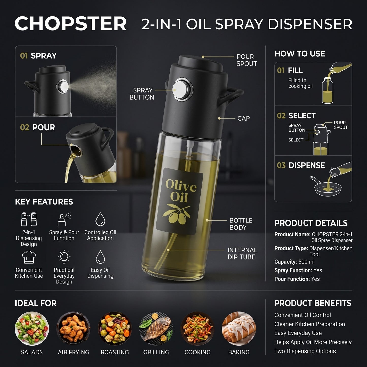 2-in-1 Oil Spray Bottle